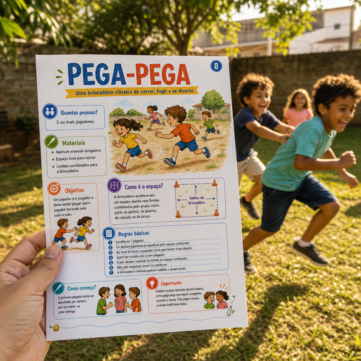 Pega-pega: demonstração da brincadeira com o guia.
