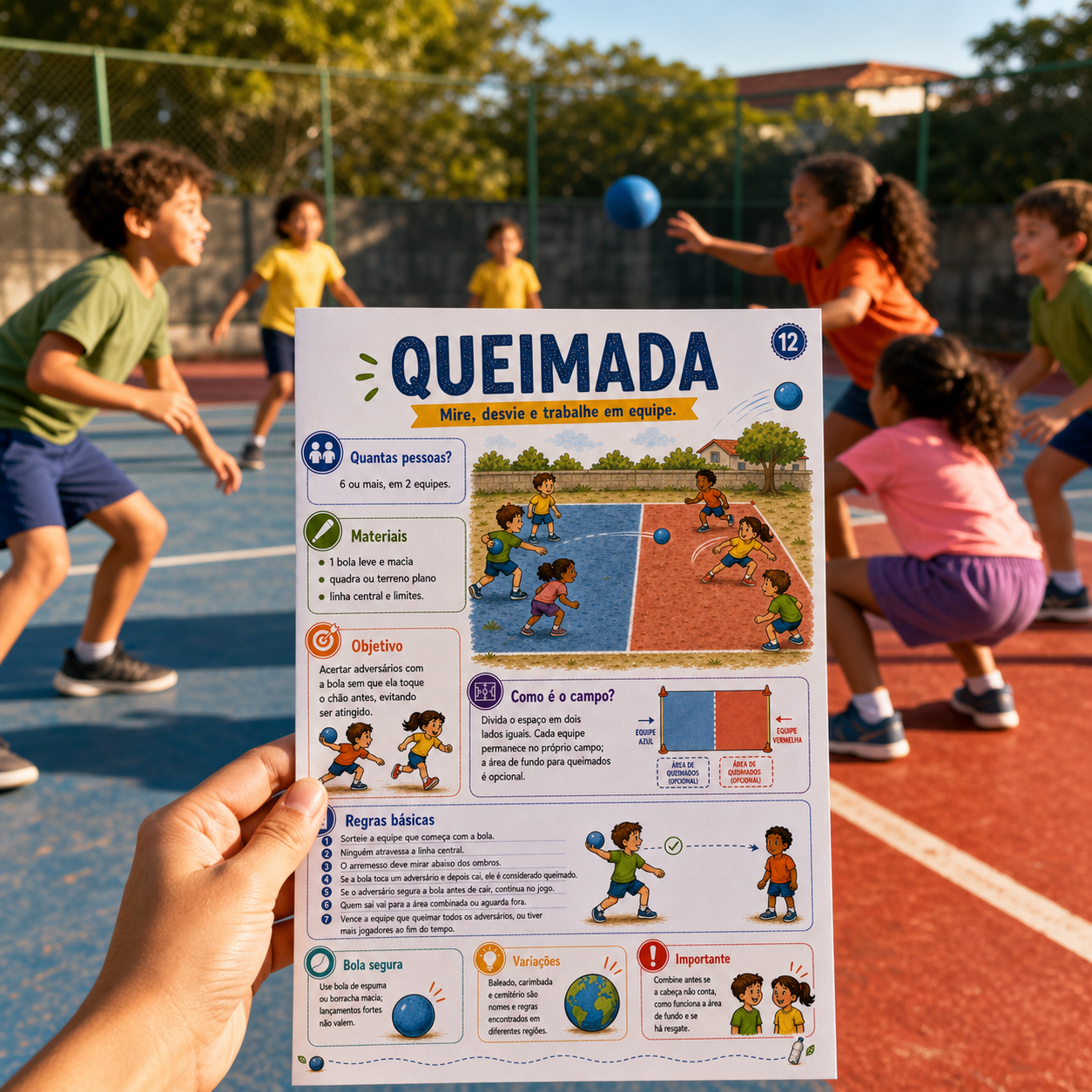 Queimada: demonstração da brincadeira com o guia.